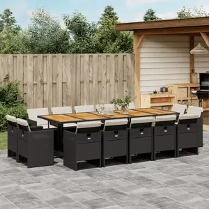 vidaXL Ensemble à manger de jardin 15 pcs coussins noir résine tressée pas cher