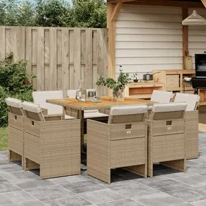vidaXL Ensemble à manger de jardin et coussins 9 pcs beige Poly rotin pas cher