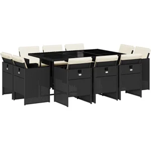 vidaXL Ensemble à manger de jardin 11 pcs coussins noir résine tressée pas cher