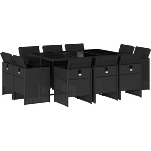 vidaXL Ensemble à manger de jardin 11 pcs coussins noir résine tressée pas cher