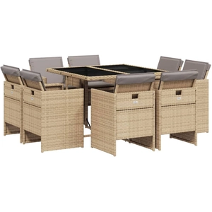 vidaXL Ensemble à manger de jardin et coussins 9 pcs mélange beige pas cher