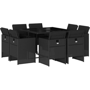 vidaXL Ensemble à manger de jardin 9pcs coussins noir résine tressée pas cher
