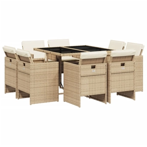 vidaXL Ensemble à manger de jardin et coussins 9 pcs beige Poly rotin pas cher