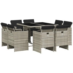 vidaXL Ensemble à manger de jardin et coussins 9 pcs gris clair rotin pas cher