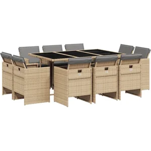 vidaXL Ensemble à manger de jardin et coussins 11 pcs mélange beige pas cher