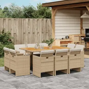 vidaXL Ensemble à manger de jardin et coussins 11 pcs beige poly rotin pas cher