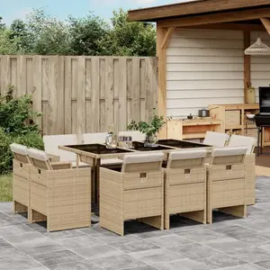 vidaXL Ensemble à manger de jardin et coussins 11 pcs beige poly rotin pas cher