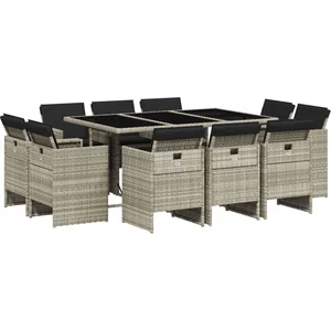 vidaXL Ensemble à manger de jardin 11pcs avec coussins gris poly rotin pas cher