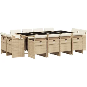 vidaXL Ensemble à manger de jardin et coussins 13 pcs beige pas cher