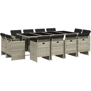 vidaXL Ensemble à manger de jardin et coussins 13 pcs gris clair rotin pas cher