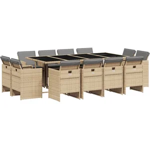 vidaXL Ensemble à manger de jardin coussins 13 pcs mélange beige rotin pas cher