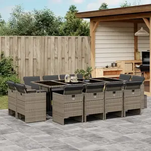 vidaXL Ensemble à manger de jardin coussins 13 pcs gris résine tressée pas cher
