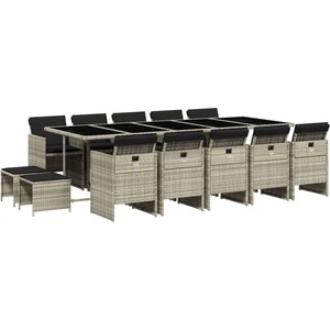 vidaXL Ensemble à manger de jardin et coussins 15 pcs gris clair rotin pas cher