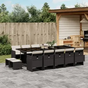 vidaXL Ensemble à manger de jardin 15 pcs coussins noir résine tressée pas cher