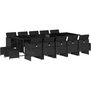 vidaXL Ensemble à manger de jardin 15 pcs coussins noir résine tressée pas cher