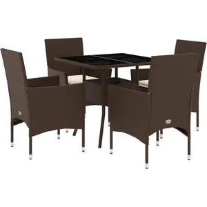 vidaXL Ensemble à manger de jardin et coussins 5pcs marron rotin verre pas cher