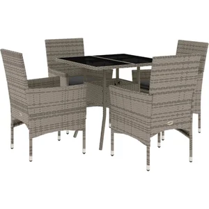 vidaXL Ensemble à manger de jardin et coussins 5 pcs gris rotin verre pas cher