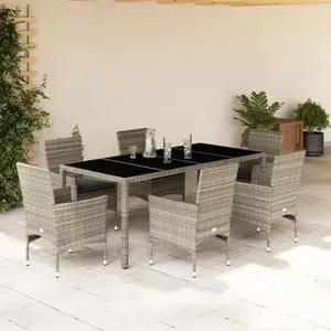 vidaXL Ensemble à manger de jardin avec coussins 7 pcs rotin et verre pas cher