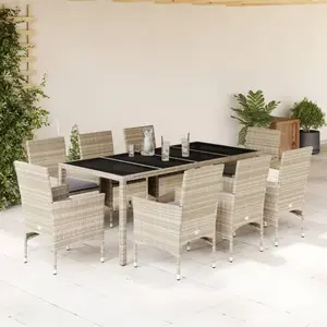 vidaXL Ensemble à manger de jardin avec coussins 9 pcs rotin et verre pas cher