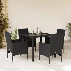 vidaXL Ensemble à manger de jardin et coussins 5 pcs noir rotin verre pas cher