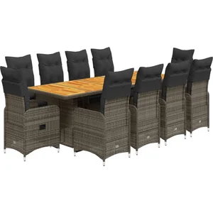 vidaXL Ensemble de bistro de jardin 11 pcs coussins gris poly rotin pas cher