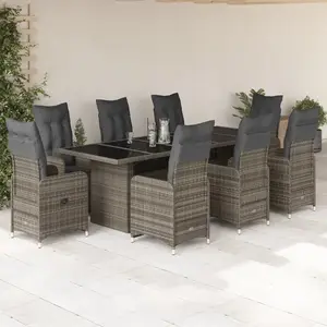 vidaXL Ensemble de bistro de jardin 9 pcs coussins gris poly rotin pas cher