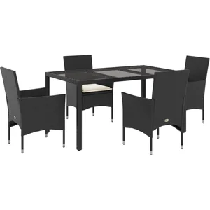 vidaXL Ensemble à manger de jardin et coussins 5 pcs noir rotin verre pas cher