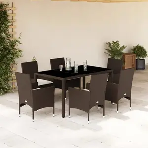 vidaXL Ensemble à manger de jardin et coussins 7pcs marron rotin verre pas cher
