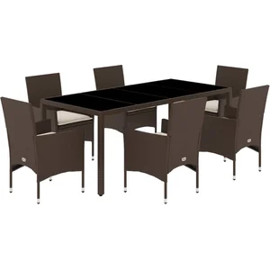 vidaXL Ensemble à manger de jardin et coussins 7pcs marron rotin verre pas cher