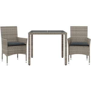 vidaXL Ensemble à manger de jardin et coussins 3 pcs gris rotin verre pas cher