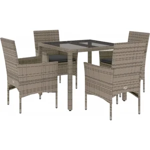 vidaXL Ensemble à manger de jardin et coussins 5 pcs gris rotin verre pas cher