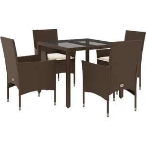 vidaXL Ensemble à manger de jardin et coussins 5pcs marron rotin verre pas cher