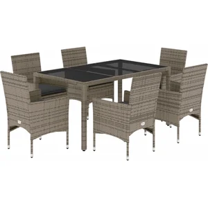 Comparateur de prix : vidaXL Ensemble à manger de jardin et coussins 7 pcs gris rotin verre
