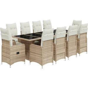 vidaXL Ensemble de bistro de jardin 11 pcs coussins beige poly rotin