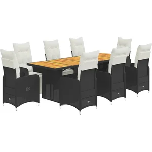 vidaXL Ensemble de bistro de jardin 9 pcs coussins noir poly rotin pas cher