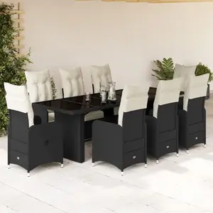 vidaXL Ensemble de bistro de jardin 9 pcs coussins noir poly rotin pas cher