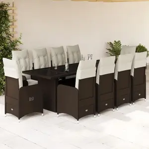 Comparateur de prix : vidaXL Ensemble de bistro de jardin 11 pcs coussins marron poly rotin
