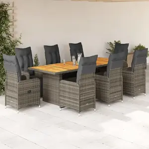 vidaXL Ensemble de bistro de jardin 9 pcs coussins gris poly rotin pas cher