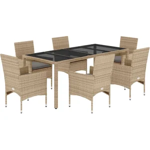 vidaXL Ensemble à manger de jardin et coussins 7 pcs beige rotin verre pas cher