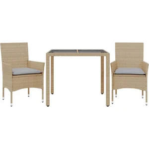 vidaXL Ensemble à manger de jardin et coussins 3 pcs beige rotin verre pas cher