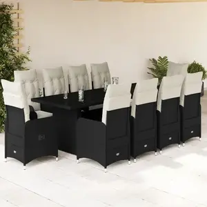 Comparateur de prix : vidaXL Ensemble de bistro de jardin 11 pcs coussins noir poly rotin