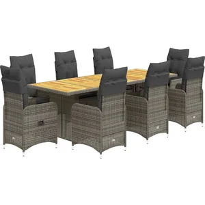 vidaXL Ensemble de bistro de jardin 9 pcs coussins gris poly rotin pas cher