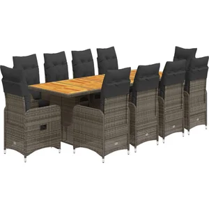 vidaXL Ensemble de bistro de jardin 11 pcs coussins gris poly rotin