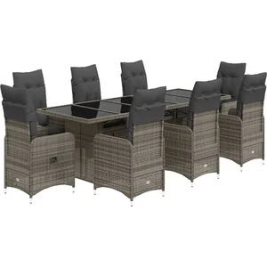vidaXL Ensemble de bistro de jardin 9 pcs coussins gris poly rotin pas cher