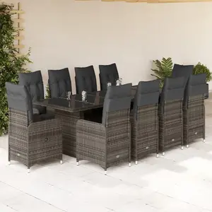 vidaXL Ensemble de bistro de jardin 11 pcs coussins gris poly rotin pas cher