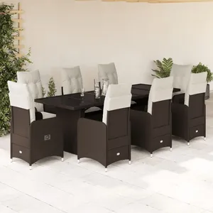 Comparateur de prix : vidaXL Ensemble de bistro de jardin 9 pcs coussins marron poly rotin