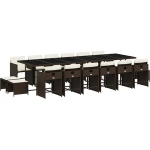 Comparateur de prix : vidaXL Ensemble à manger de jardin et coussins 17 pcs marron rotin