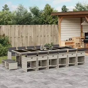 vidaXL Ensemble à manger de jardin et coussins 17 pcs gris clair rotin pas cher