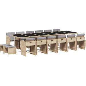 vidaXL Ensemble à manger de jardin et coussins 17 pcs mélange beige pas cher