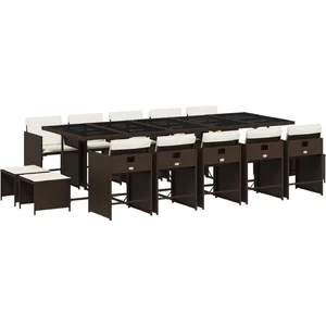 vidaXL Ensemble à manger de jardin avec coussins 15 pcs marron rotin pas cher